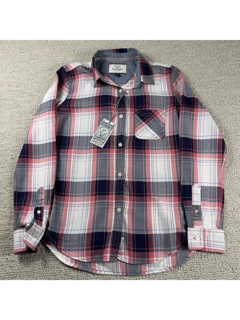 Flag & Anthem Plaid Long Sleeve Shirt Red Blue White Women’s Size XS